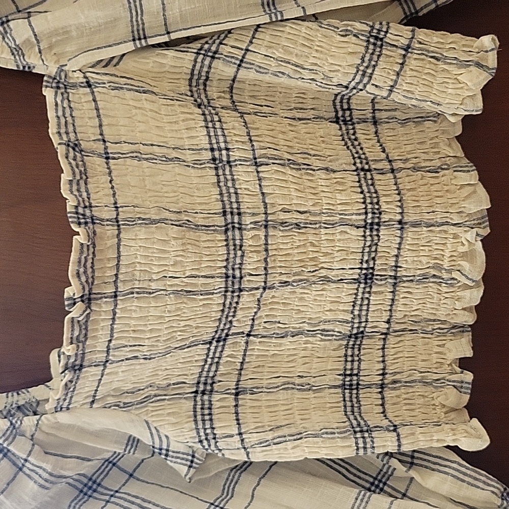 Zara | Plaid Long Sleeve Crop Top with Smocking At Chest 100% Cotton - M - Picture 3 of 10